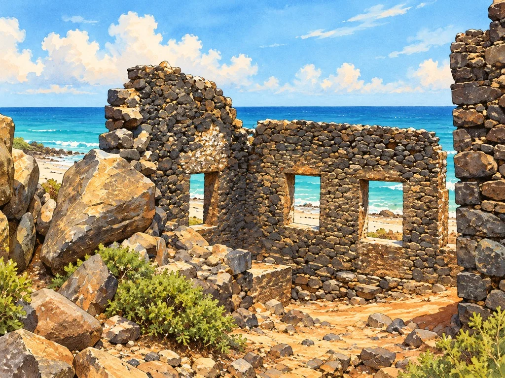Vintage watercolor illustration of Bushiribana Gold Mill Ruins