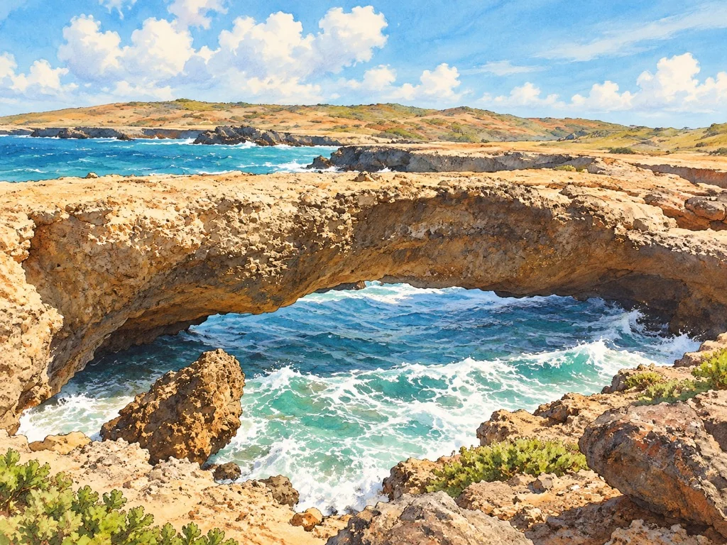 Vintage watercolor illustration of Natural Bridge & Baby Bridge