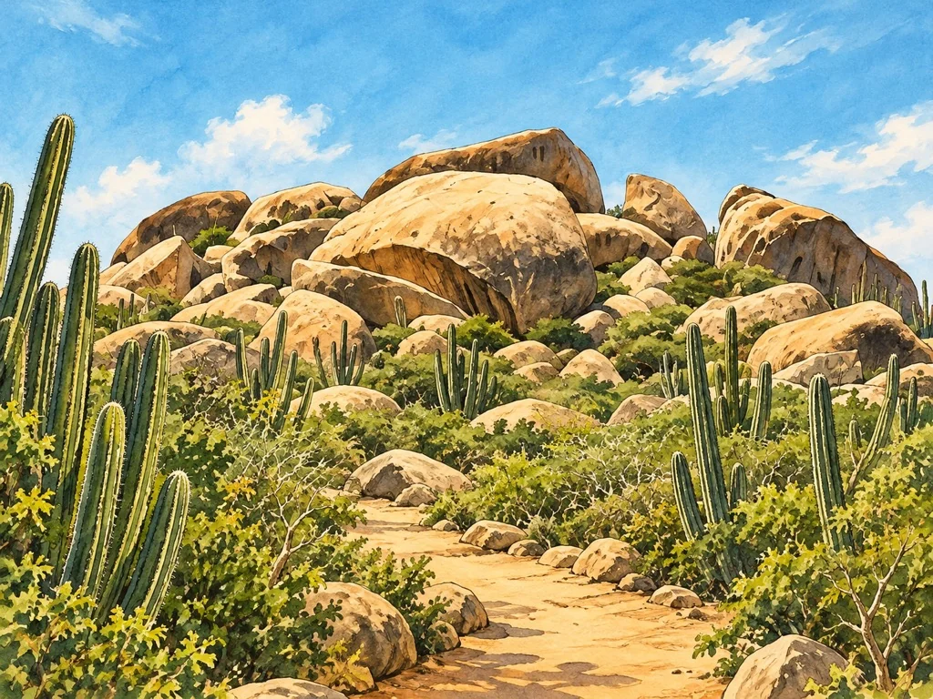 Vintage watercolor illustration of Ayo Rock Formation