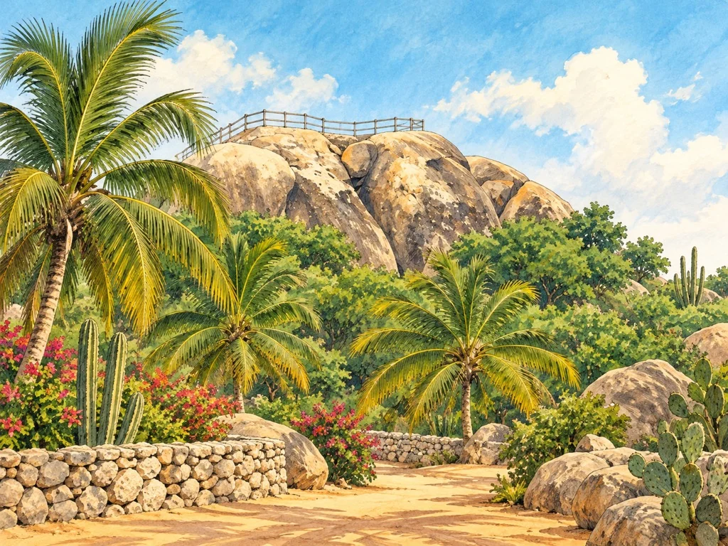 Vintage watercolor illustration of Casibari Rock Formation