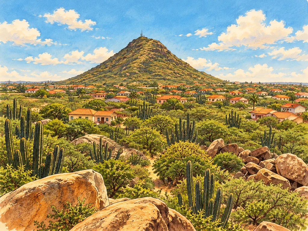 Vintage watercolor illustration of Hooiberg Mountain