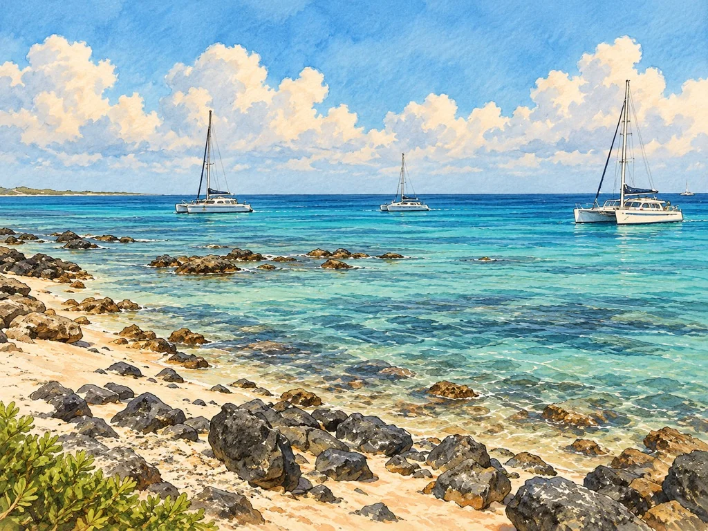 Vintage watercolor illustration of Malmok Beach
