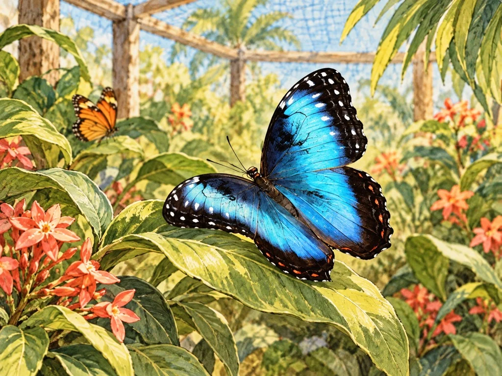 Vintage watercolor illustration of The Butterfly Farm