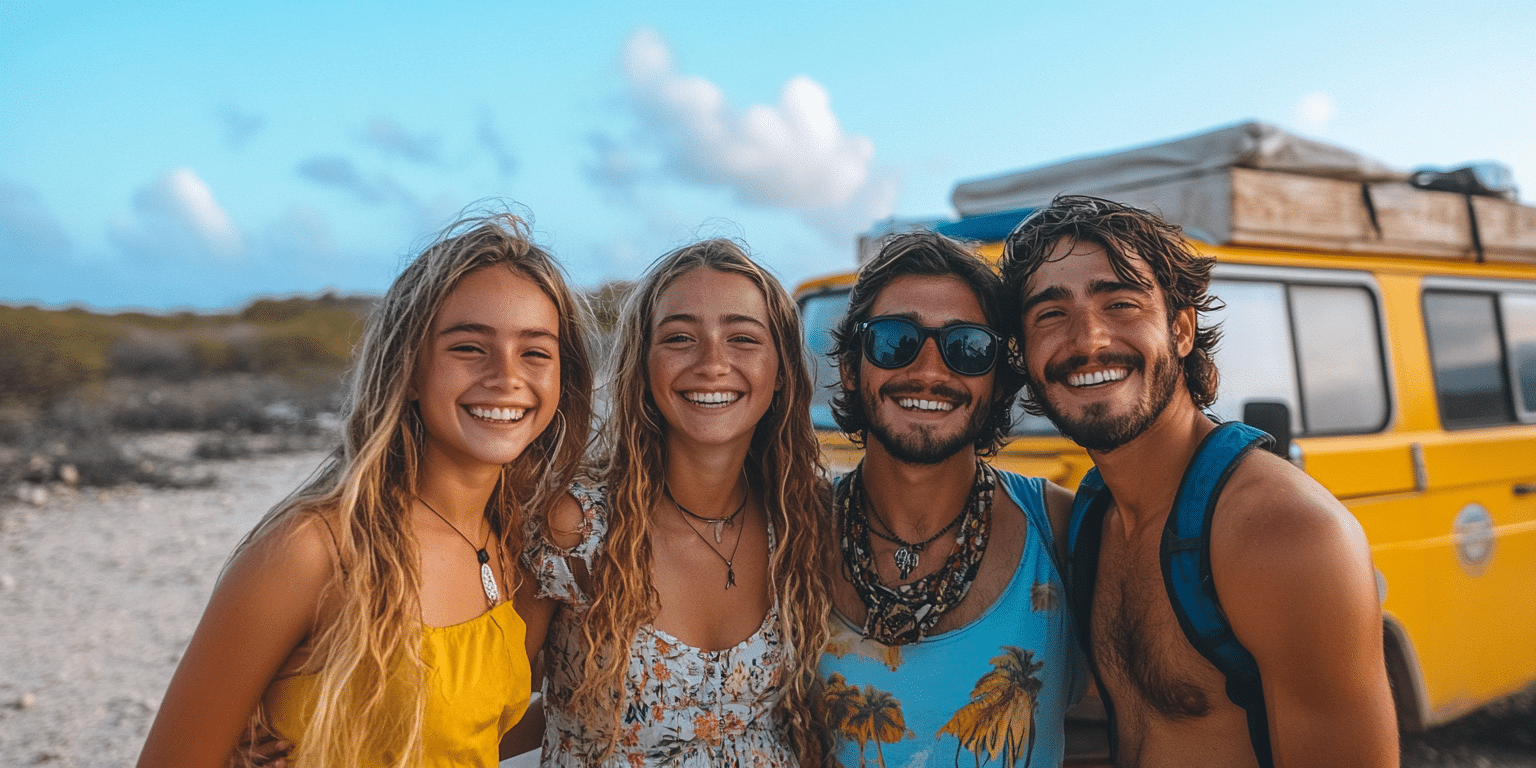 A happy group of friends enjoying their private Aruba jeep tour